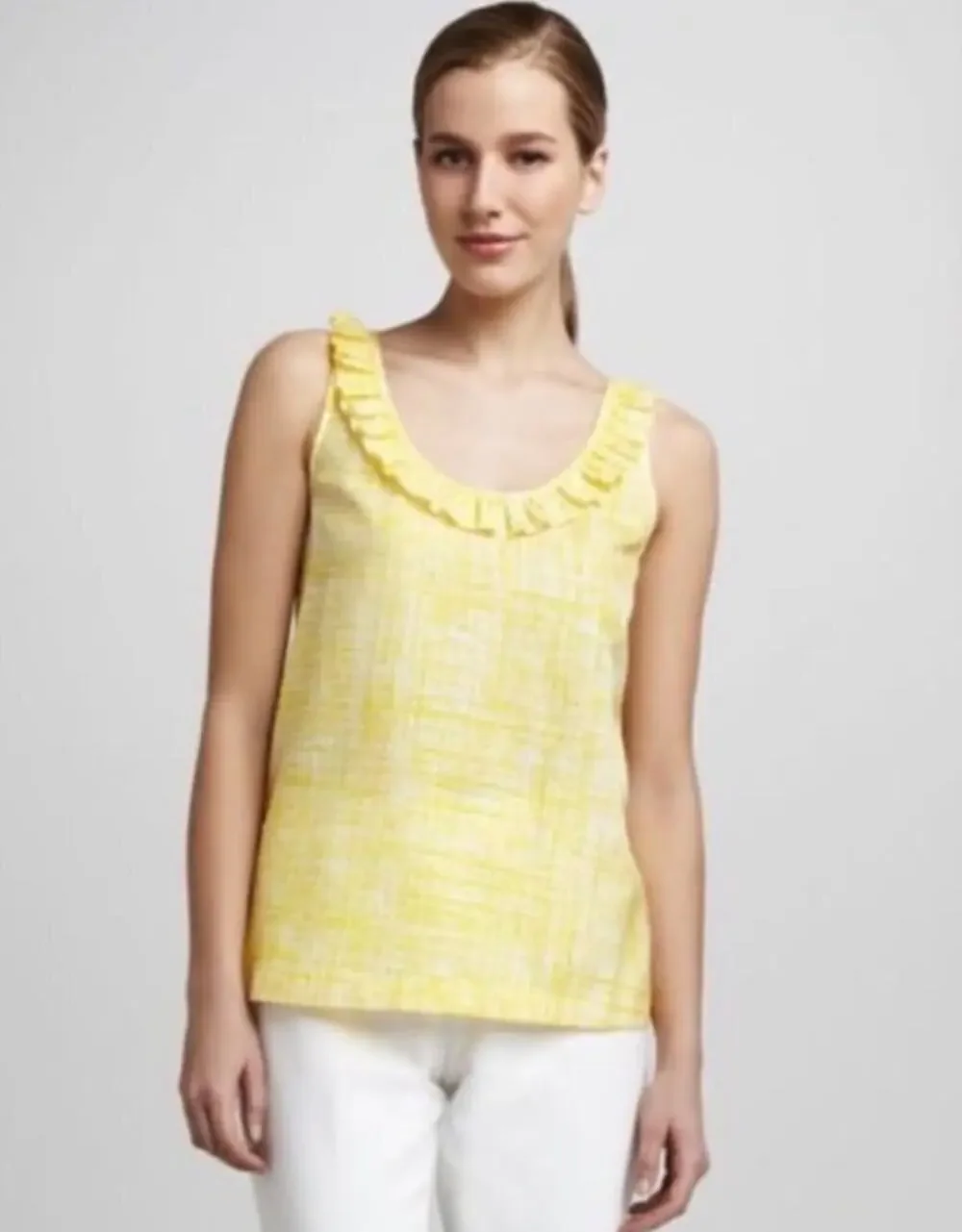 Kate Spade Maddie Silk Blouse Top Ruffled Sleeveless Geometric Preppy Yellow 8